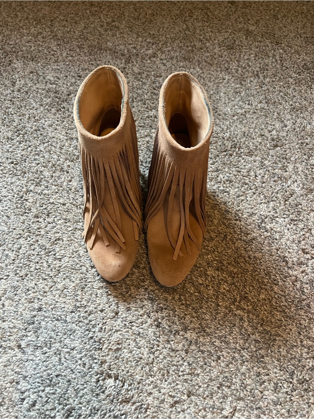 Koolaburra Tan Suede Fringe Ankle Boots